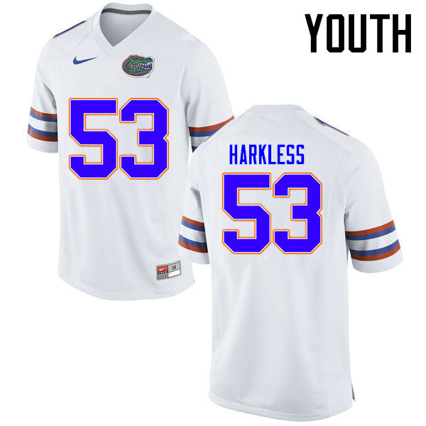 Youth Florida Gators #53 Kavaris Harkless College Football Jerseys Sale-White - Click Image to Close